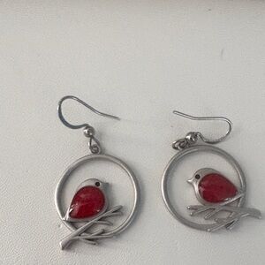 Charming Bird Earrings with Red Accents stainless